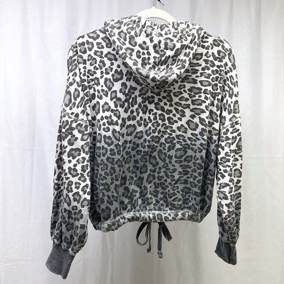 Leopard Print Women's Cropped Hoodie Lightweight Sweatshirt Vintage Havana Small - Picture 1 of 11